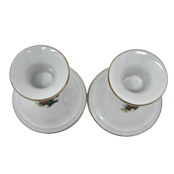 Vtg 80s Christmas Decor Woolworth Candlesticks Holly Berries Pine Cones Japan - Picture 7 of 9